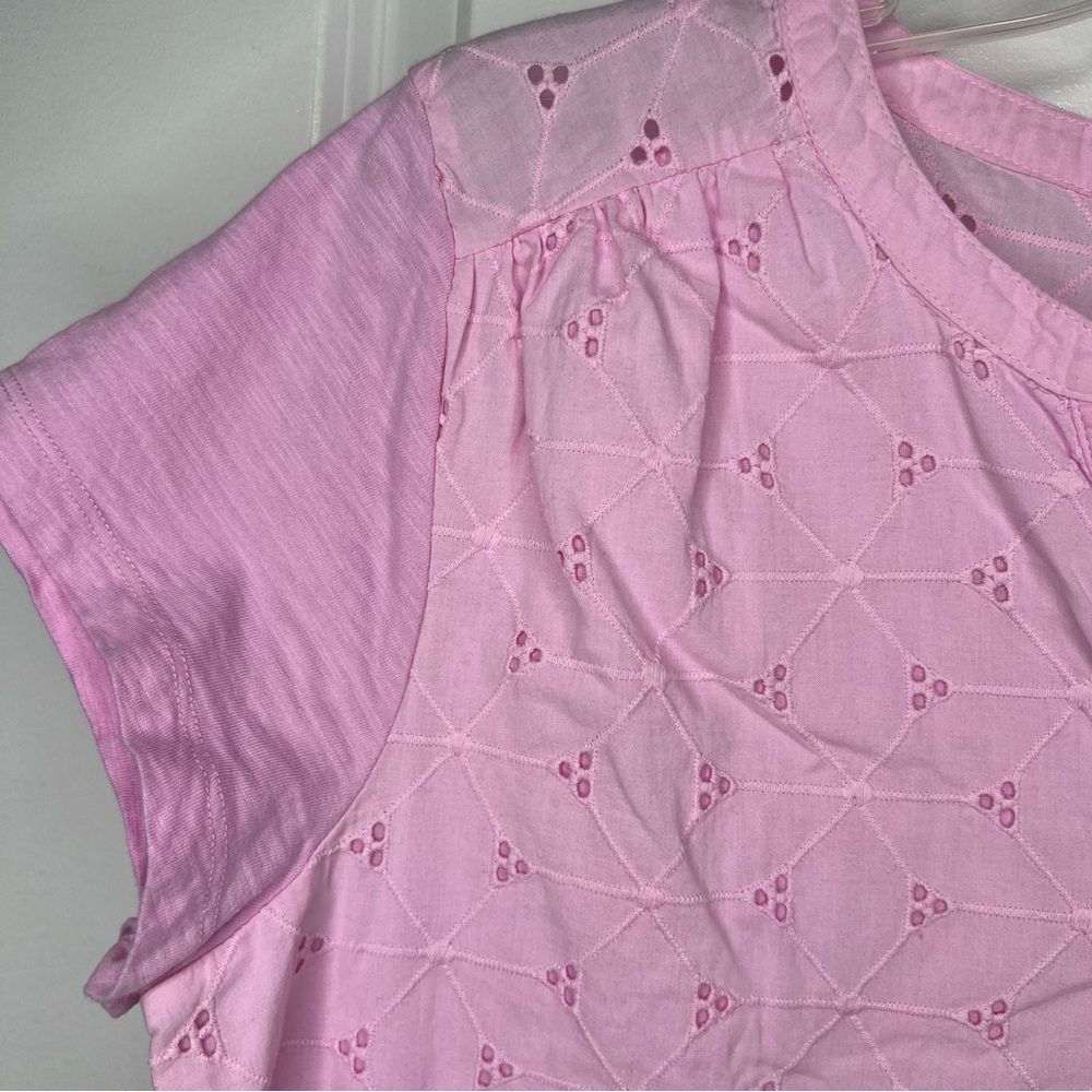 St. John's Bay Light Pink Eyelet Blouse Sz XL Short Sleeve Lined V-Neck Top - Picture 3 of 11